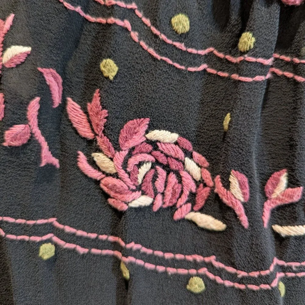 Vivienne Tam black chiffon embroidered pink floral top - small - Picture 4 of 6